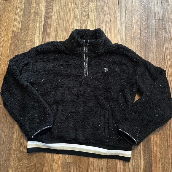 JUSTICE Girls Black Metallic Fuzzy Mock neck Pullover Half Zip Sweater Size L - Picture 1 of 8